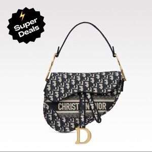 Dior Navy and Cream Monogram Saddle Bag